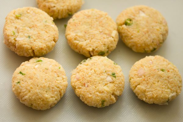 mixture shaped into small to medium size cutlets. 