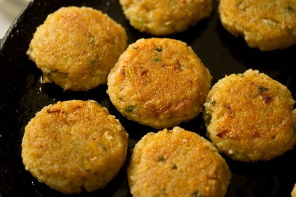 frying rice cutlets till evenly golden and crisp on both sides. 