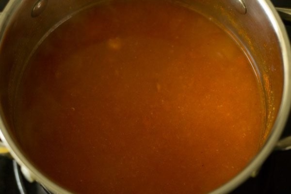 tomato charu cooked in the pan