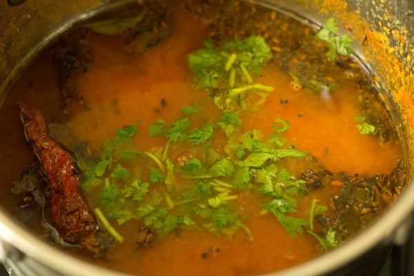 chopped coriander leaves added to charu