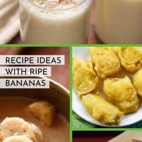collage of banana recipes with text layovers.