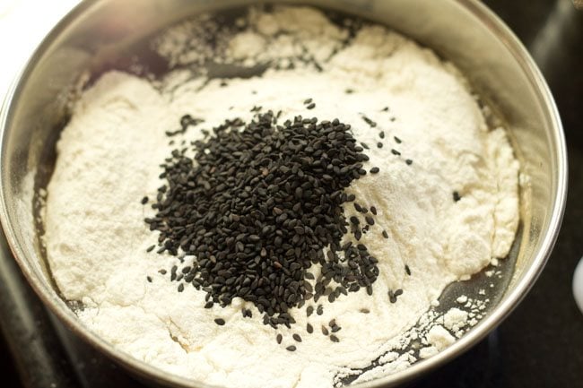 black sesame seeds added to the rice flour. 