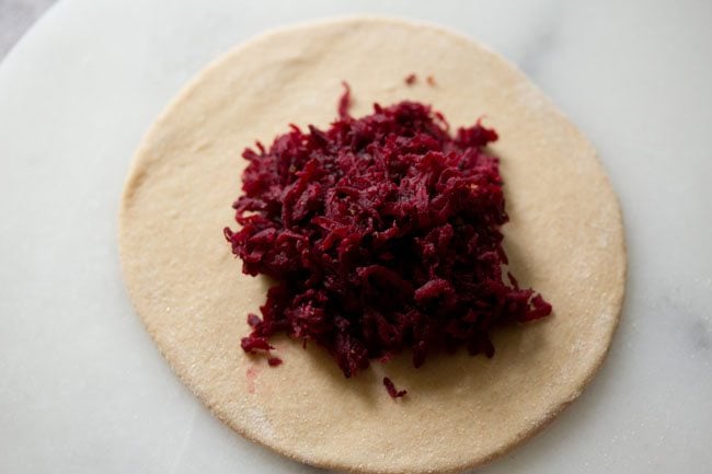 stuffing placed on rolled dough