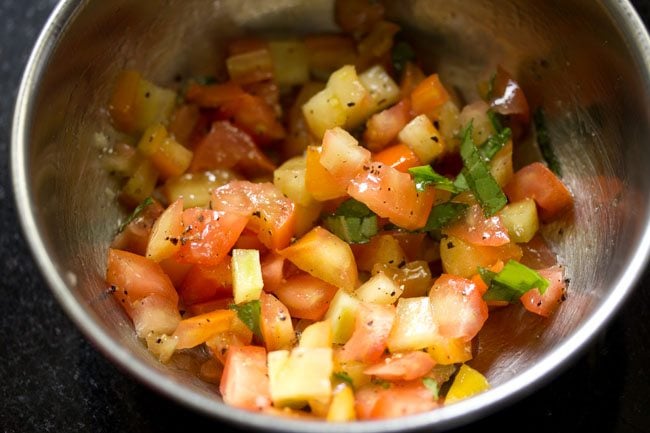 tomato bruschetta topping in a bowl. 