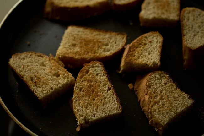 bread has been toasted for making tomato bruschetta recipe.