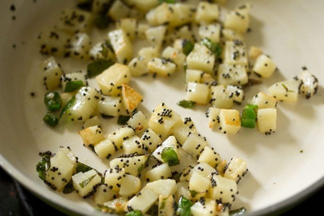 sauteing the potatoes