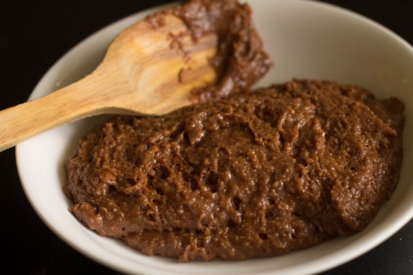 cooked chocolate modak mixture transferred to a plate