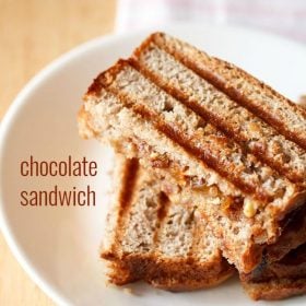 chocolate sandwich served on a plate with text layover.