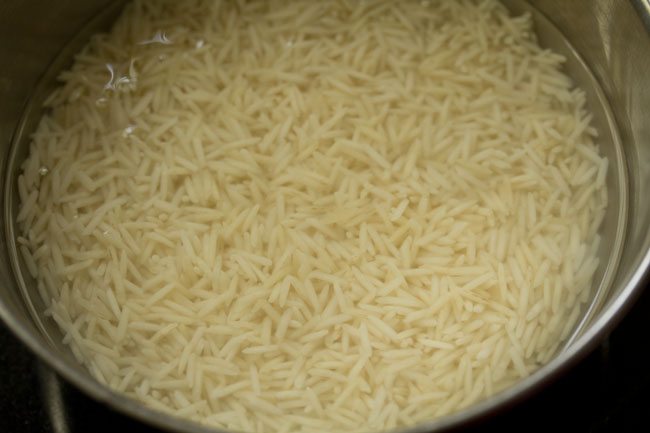 soaked basmati rice in water