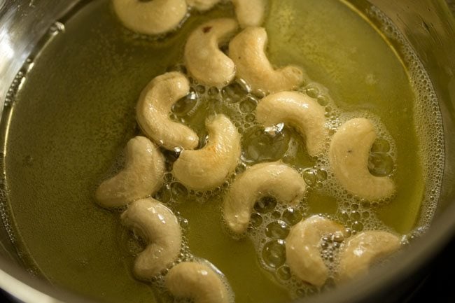 cashews getting fried in ghee