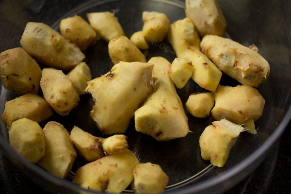 peeled ginger roots.