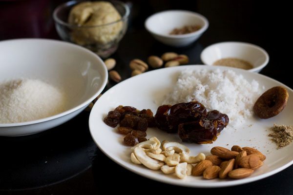 ingredients for dry fruit modak.