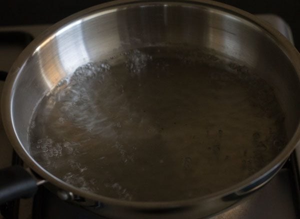 water boiling in the pan. 