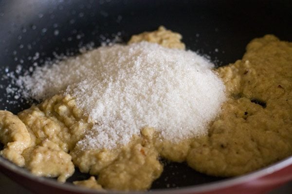 sugar added to the melting khoya. 