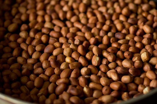 roasting peanuts in the pan.