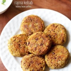 rajma kebab served on a white plate with text layover.