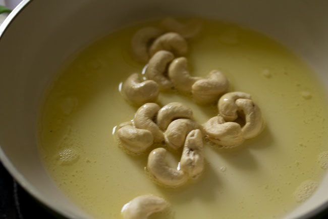 cashews added to hot ghee