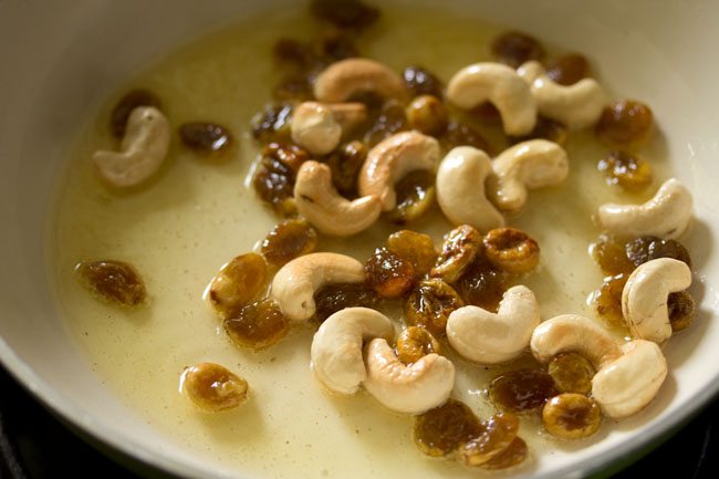 raisins and cashews getting fried