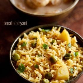 tomato biryani served in a pan