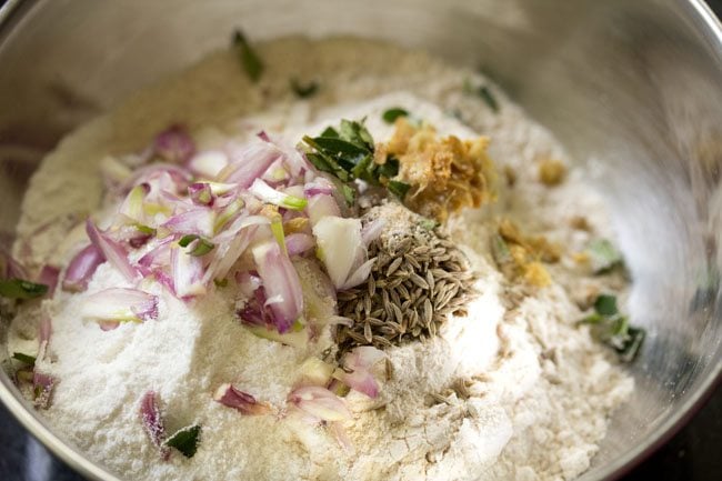 onions and herbs added to flours