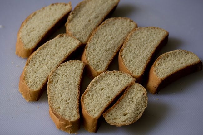 baguette slices on a tray