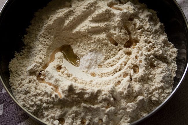 flour and salt and oil in a bowl