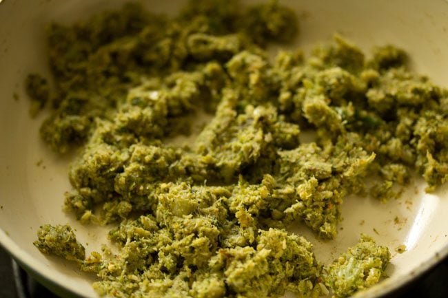 sauteing broccoli and besan mixture