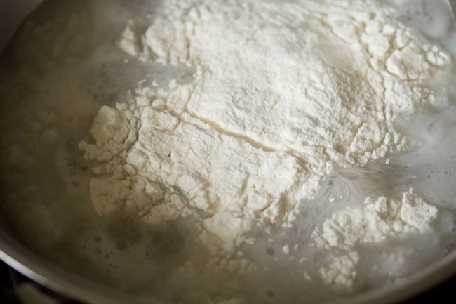 rice flour added in the boiling water. 
