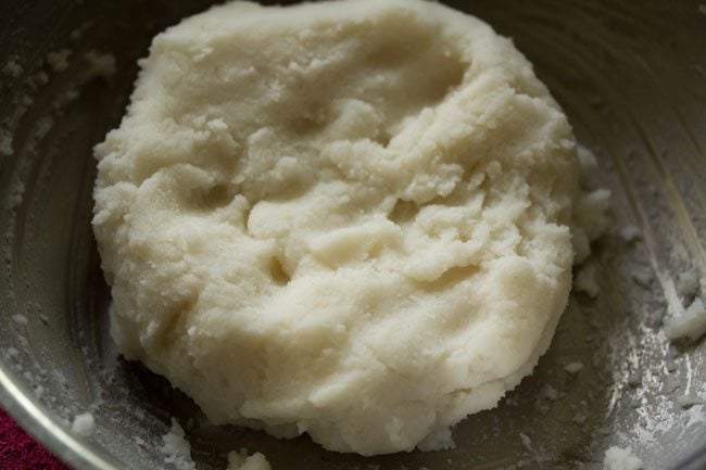 kneading the rice flour mixture into a dough. 