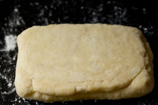 5th fold of rough puff pastry dough; the dough looks much smoother than before.