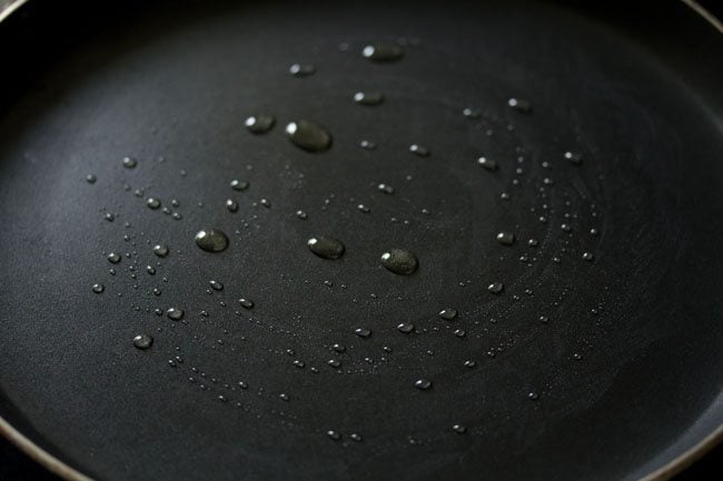 hot oil droplets on a non-stick pan