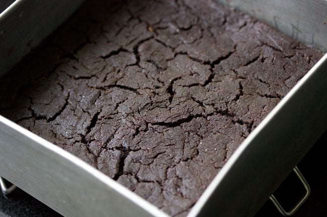baked brownie in the pan. 