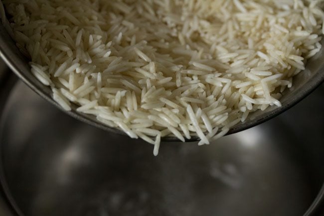 rice added to boiling hot water