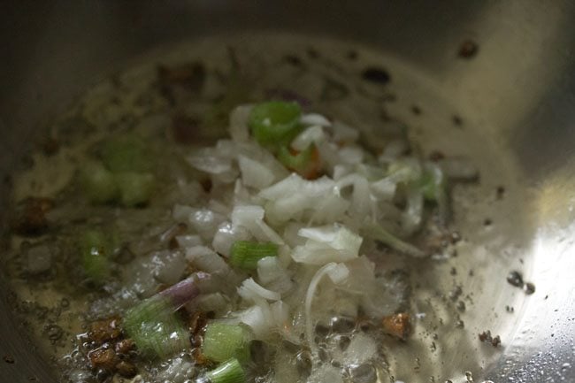 spring onion whites added to wok