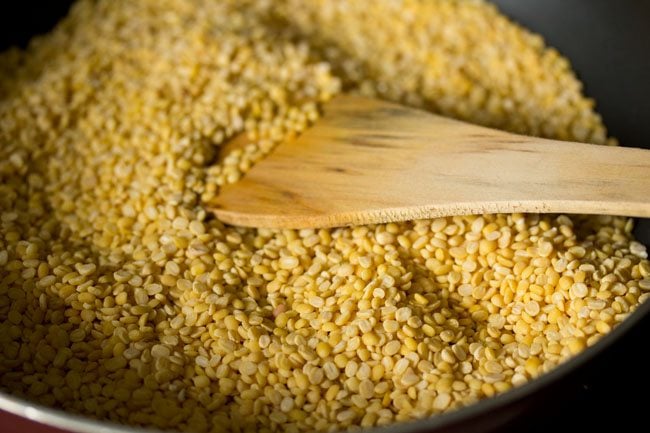 stirring and roasting moong dal. 