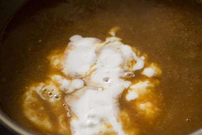 thick coconut milk added to the moong dal mixture.