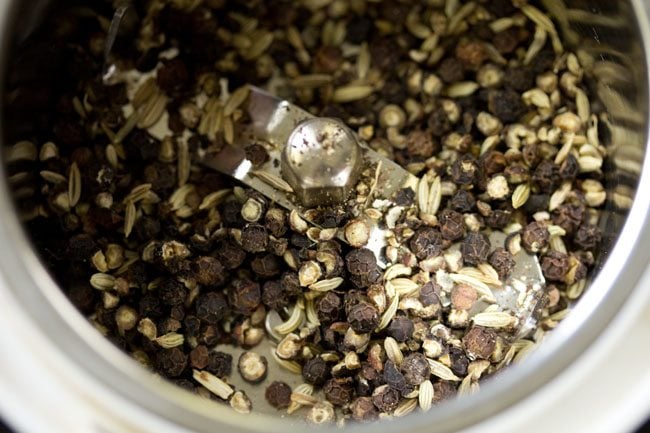 black pepper and fennel seeds added in a dry grinder jar. 