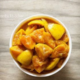 nimbu ka achar served in a white bowl.