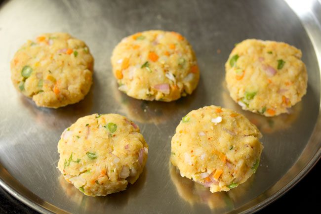 prepared mixture shaped into small cutlets. 