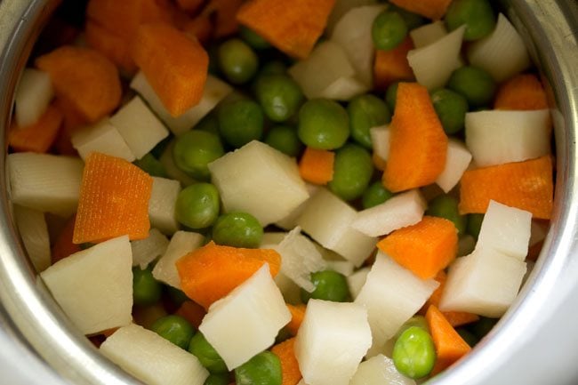 steaming vegetables in a pressure cooker. 