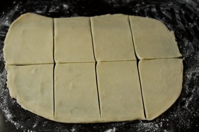 rolled puff pastry dough cut into rectangles. 