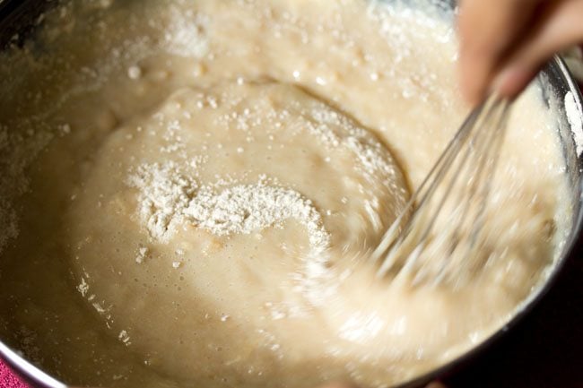 whisking wheat flour cake batter