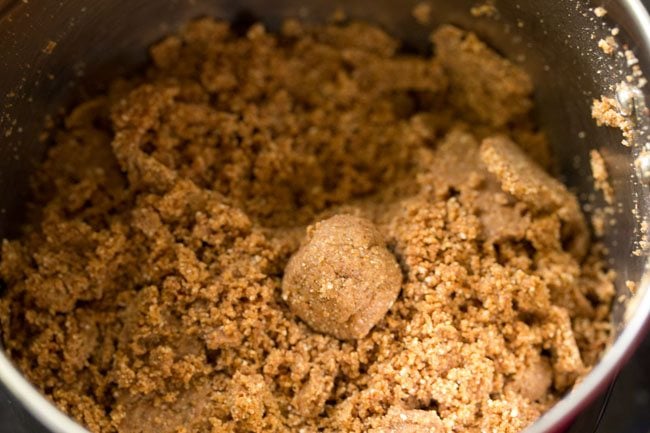 one ladoo formed with the ground mixture. 