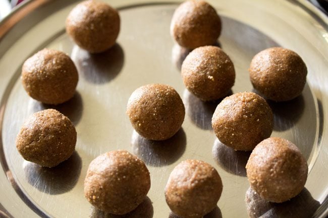 badam ladoo on a steel plate. 