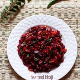 beetroot sabzi served on a white plate