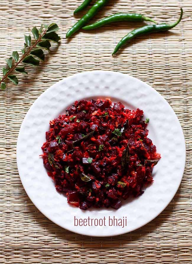 beetroot sabzi served on a white plate