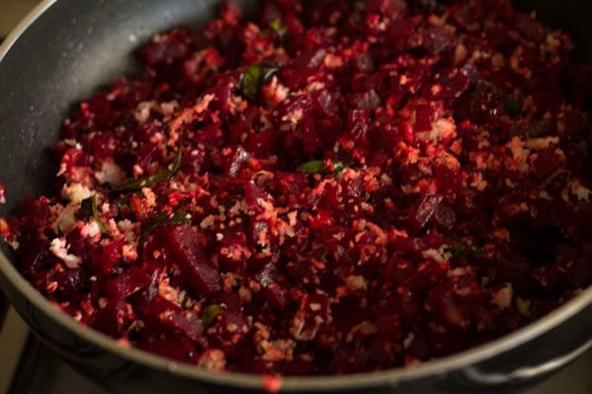 beetroot sabzi mixed with coconut