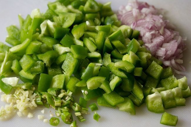 chopped capsicum and onions