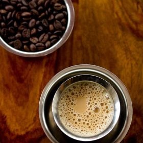 filter coffee served in a glass.