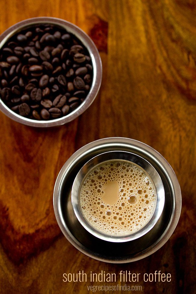 filter coffee served in a glass.